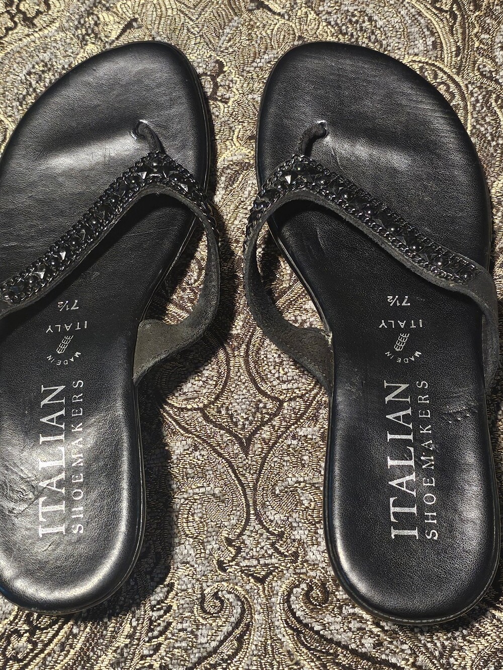 Italian Shoemakers Women's Black Beaded Thong Sandals